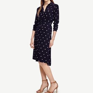 Ann Taylor Double Dot navy long sleeve shirt dress